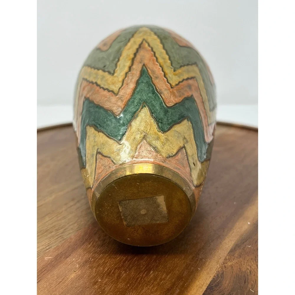 Vintage Zig Zag Chevron Patterned Ceramic Vase‎ Decorative Home Decor Accent
